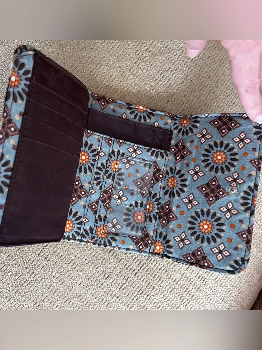 Vera Bradley Retired Canyon Brown Geometric Pattern Trifold Wallet